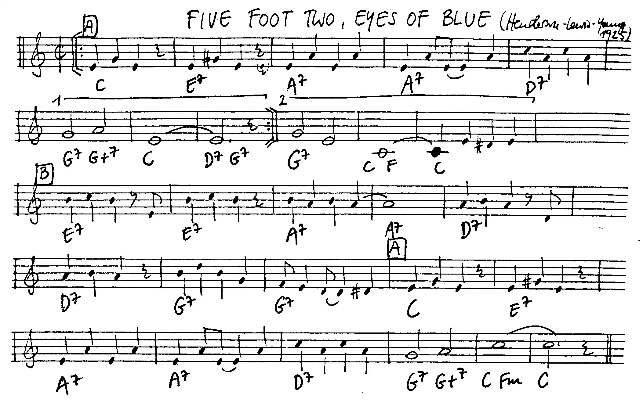 five foot two eyes of blue free jazz leadsheet - Courtesy of the Jungle Jazz Band
